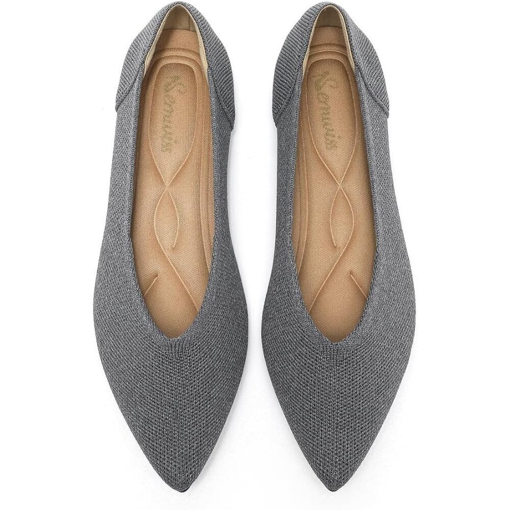 🆕Women's Grey Casual Dressy Ballet Pointed Toe Leopard Flats Mesh Office Shoes